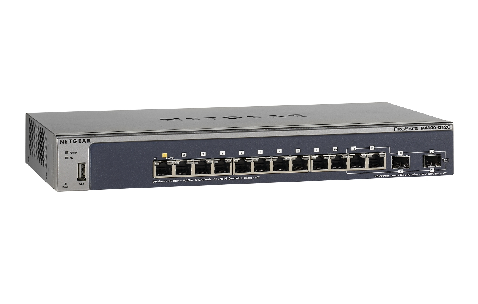 NETGEAR M4100-D12G Managed L2+ Gigabit Ethernet (10/100/1000) Blauw, Grijs